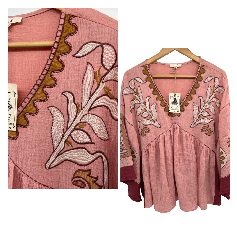 Easel Pink Embroidered Blouse